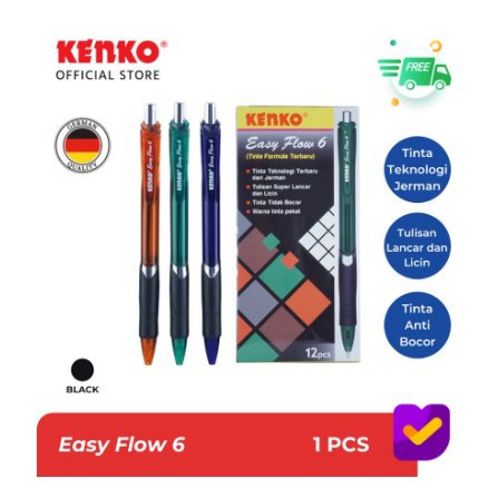 KENKO BALLPEN EASY FLOW 6 Black Retractable Random Color