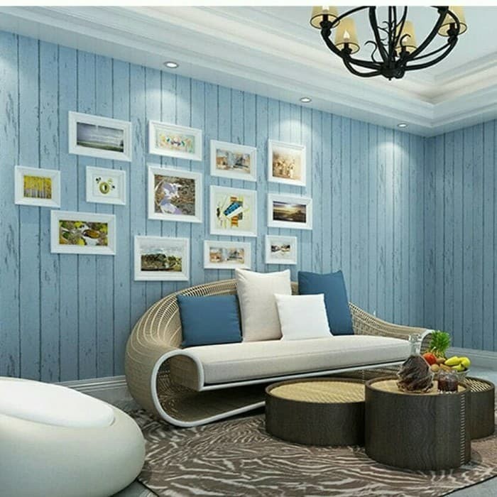 Wallpaper Sticker Motif Kayu Biru Garis Hitam 5257-1 / Wallpaper New 2020 / Ukuran 9mx45cm