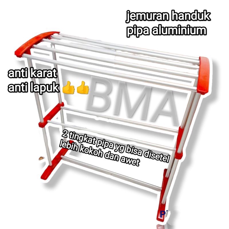 Jemuran Handuk Aluminium 2 Tingkat Kokoh Tahan Lama