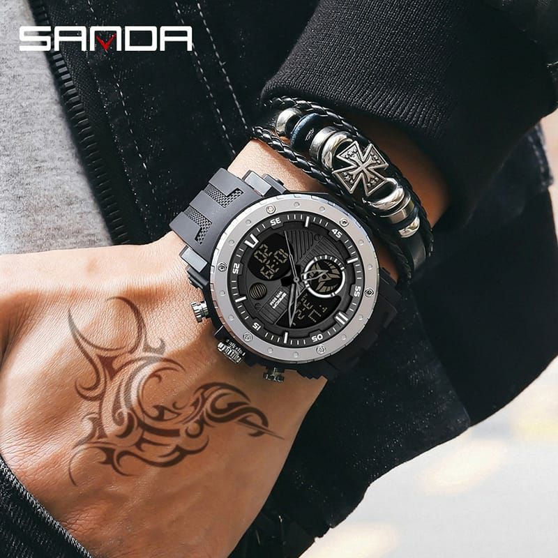 JAM TANGAN SANDA 6012 Jam Tangan Pria Digital Analog Tali Rubber Chronograph Anti Air