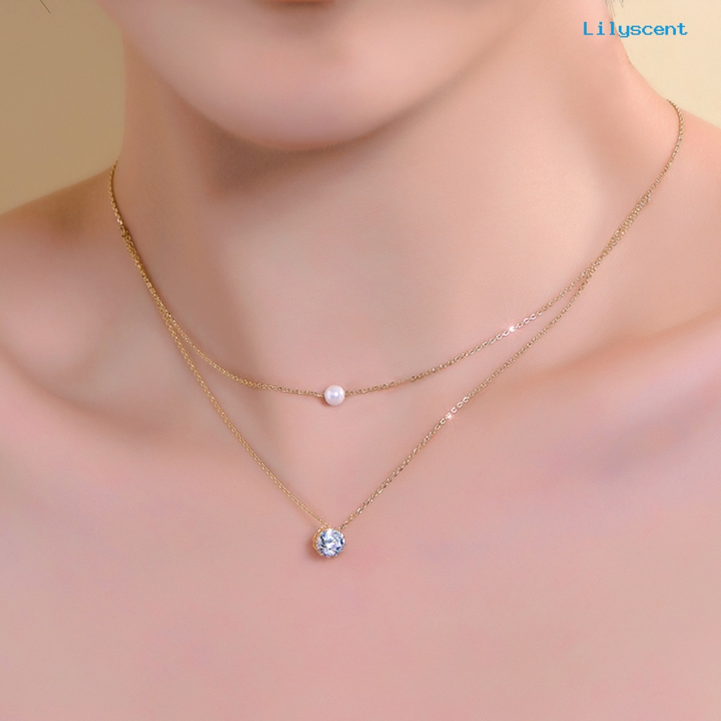 Kalung Choker Rantai Mutiara Berlian Imitasi Double Layer Untuk Wanita