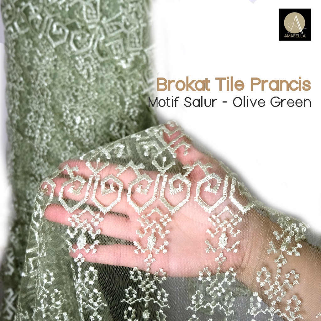 1/2 meter Kain Brokat Tile Prancis Bahan Kebaya Motif Salur