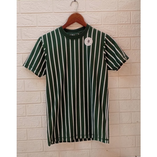 Hijau Putih Kaos Salur Kaos Belang Kaos Unisex Kaos Garis Kaos Stripe Vertical Kaos Pria