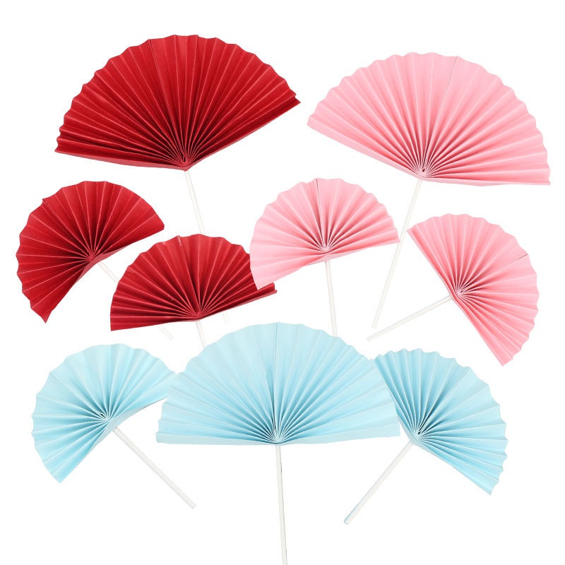 3pcs/set Chinese Style Paper Fan Cake Topper Cupcake Dessert Picks Baking Decals