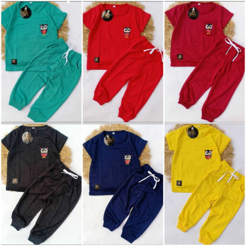 [ clearence sale ] Size 1-5 th Owl Set Jogger Setelan anak laki-laki perempuan piyama playset retro 