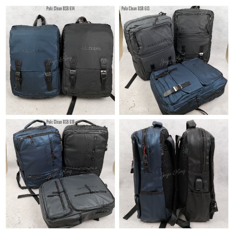 Ransel Waterproof Polo Clean Bahan Micro Tas Sekolah Kerja Pria Wanita Anti Air