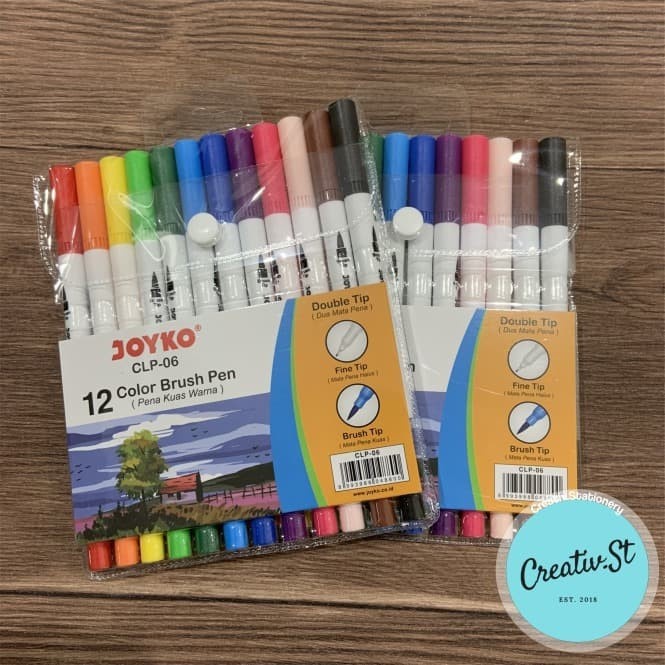 

kaligrafi-perlengkapan- joyko brush pen 12 warna brush + pen clp-06 set -perlengkapan-kaligrafi.