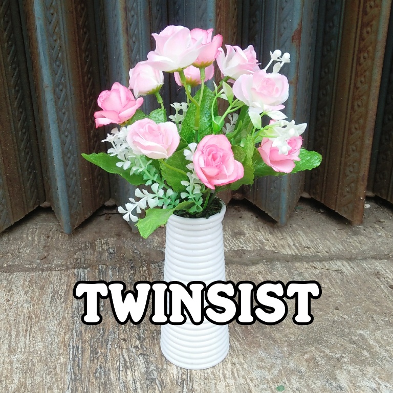 Mawar Rose Kecil Plastik Artificial Palsu Pot Melamin Ulir/Bunga Hias Plastik/Dekorasi Hiasan Meja