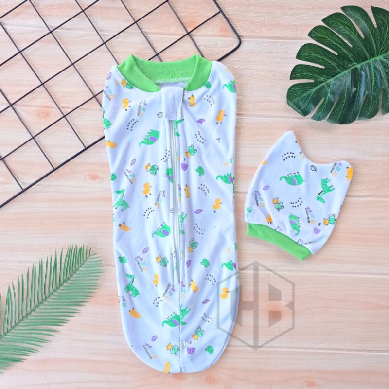 3 set bedong instan resleting + kupluk bayi baru lahir newborn