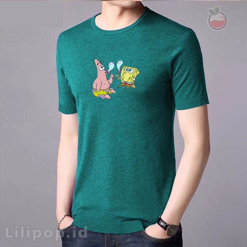 Lilipop Kaos Pria Spongebob Baju Distro Basic Tshirt Kasual