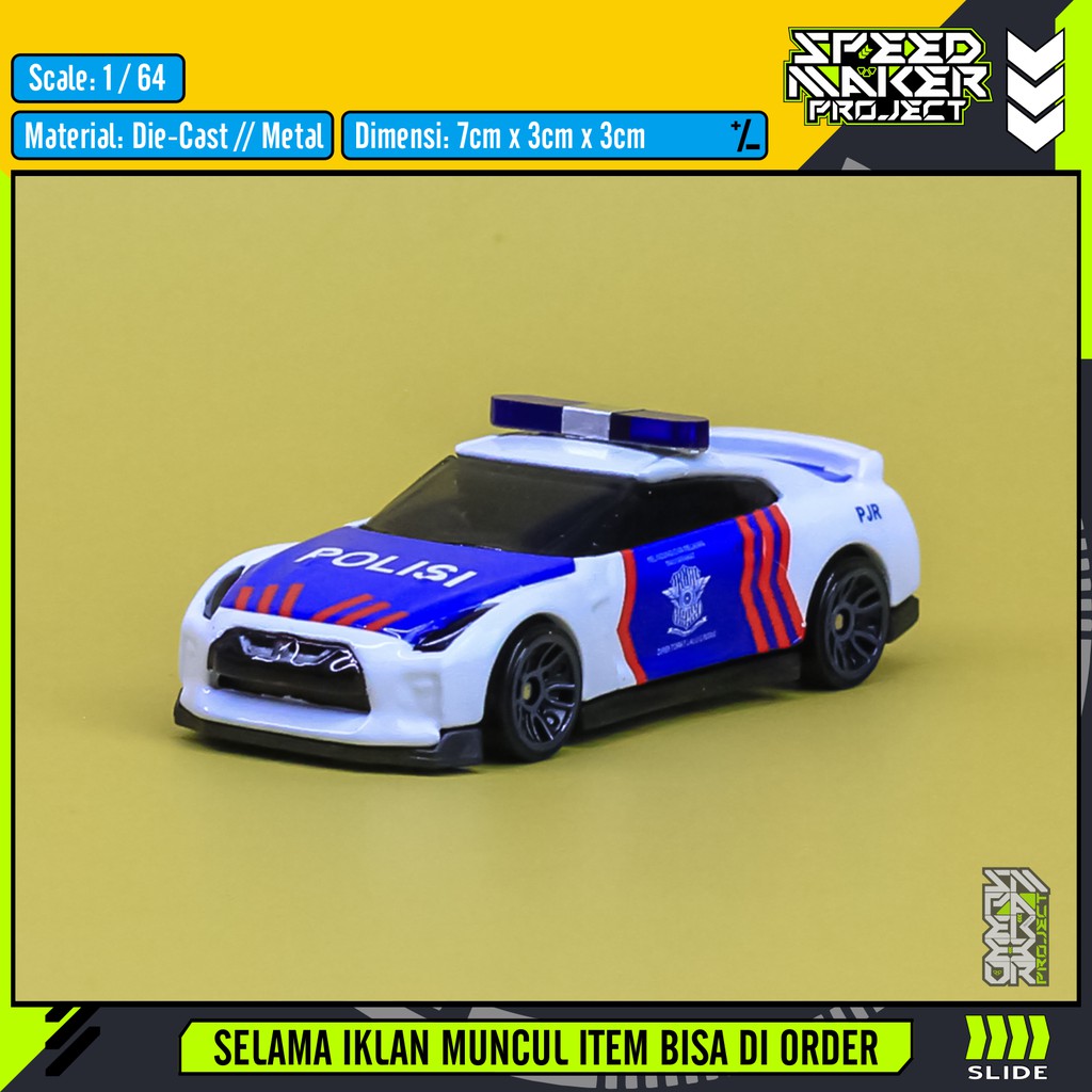 Hot Wheels Custom Nissan GT-R (R35) Polisi Indonesia Patroli PJR Diecast Miniatur Replika Mobil 1/64