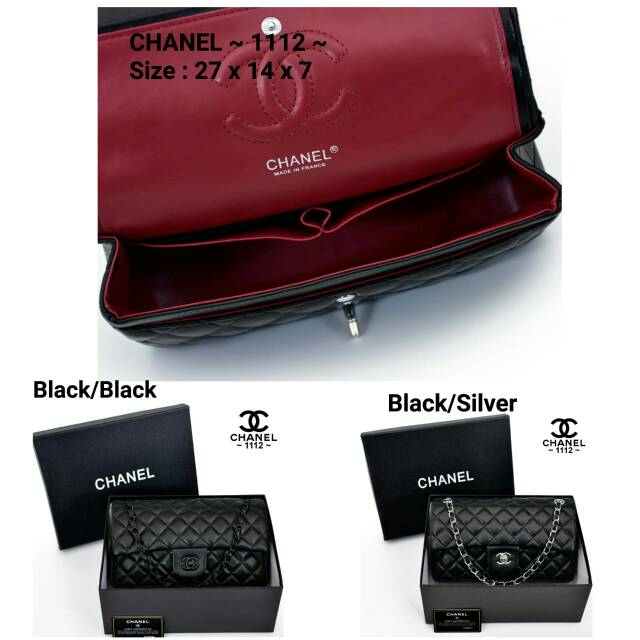 BATAM TAS BRANDED Tas Cahanel Classic Flap So Black Patent Medium Premium  LV Hitam Seprem Bok 1112 14B SALE