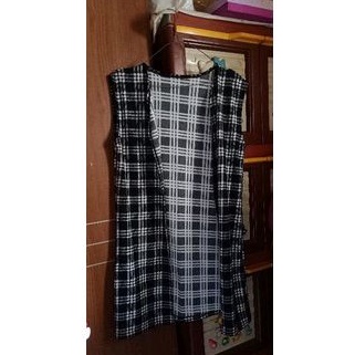 PRELOVED BLAZER putung /blazer KOTAK-KOTAK/BLAZER FLANEL/ATASAN KOTAK WANITA/CARDIGAN HITAM PUTIH