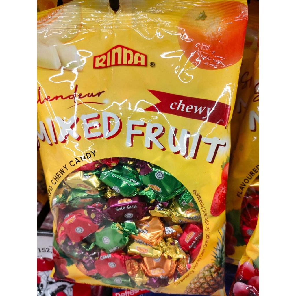 

PERMEN RINDA CHEWY CANDY MIXED FRUIT BAG 375GR [BB]
