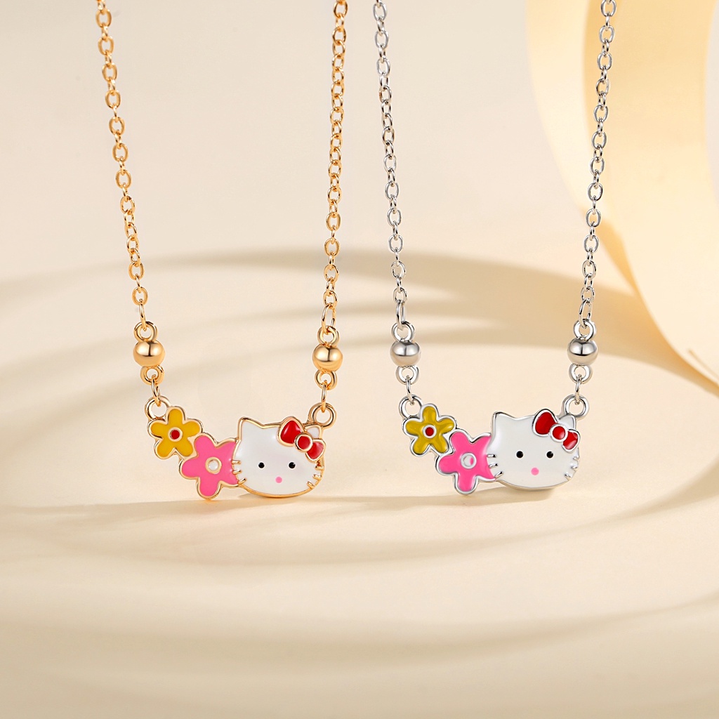 Y544【COD】Anak-anak Kalung Hello Kitty Titanium Stainless Steel Kalung Berlapis Emas Perhiasan Anak-anak