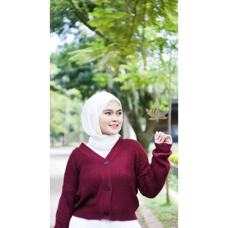 CARDIGAN CROP NACARA RAJUT-Maroon