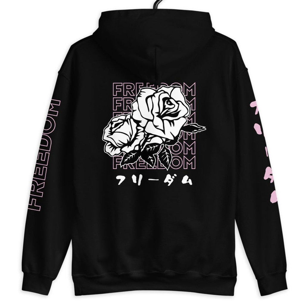 Hoodie Streetwear Freedom Rose Black Premium Cotton Fleece Unisex