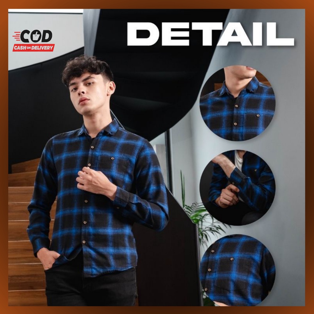 Kemeja Flannel Pria Lengan Panjang Kemeja Casual Blue Flannel Pria Kemeja Flannel Premium Terbaru