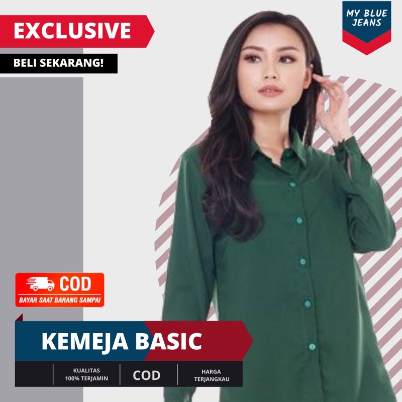 MYBLUE- Kemeja Wanita Polos Baju Lengan Panjang Kemeja Toyobo Hem Atasan Blouse Seragam Wanita Dewas