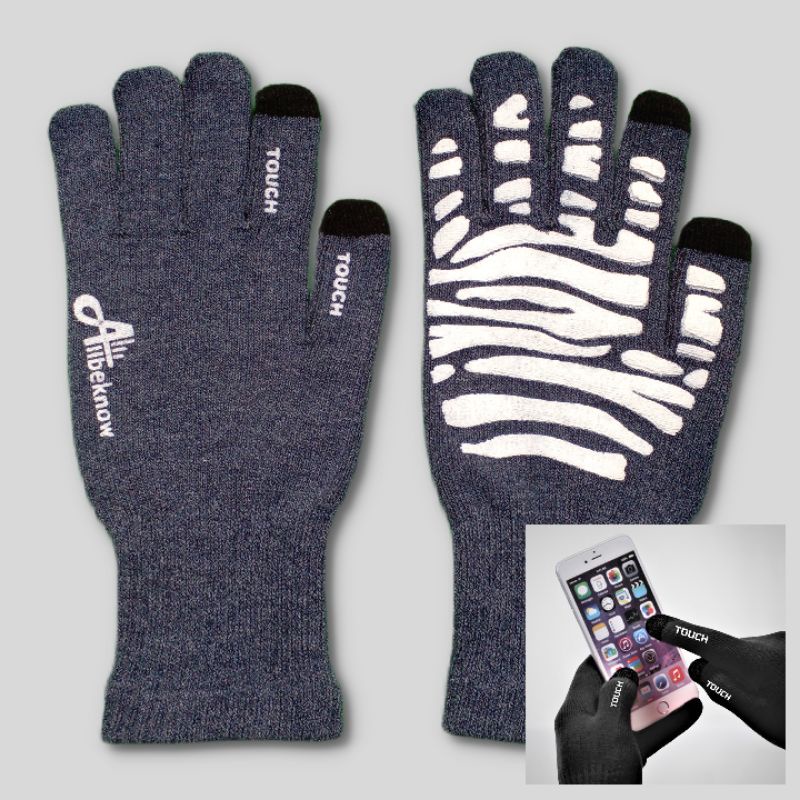 SARUNG TANGAN MOTOR Allbeknow / NAVY / GLOVE / TOUCH SCREEN HP / KARET ANTI SLIP / RAJUT