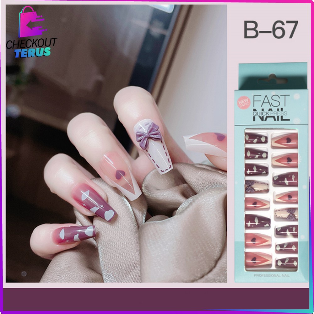 CT K127 Kuku Palsu Nail Art Motif Wanita ISI 24PCS Perawatan Kuku Fake Nail Art Sticker Hiasan Kuku Cewek Anti Air Korean Style Nails Kuku Palsu