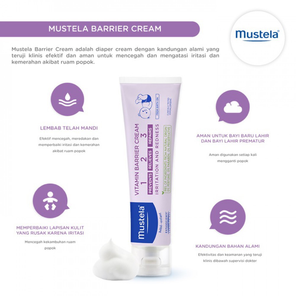 Mustela Diaper Rash Vitamin Barrier Cream 123 Krim Ruam Popok - 50ml
