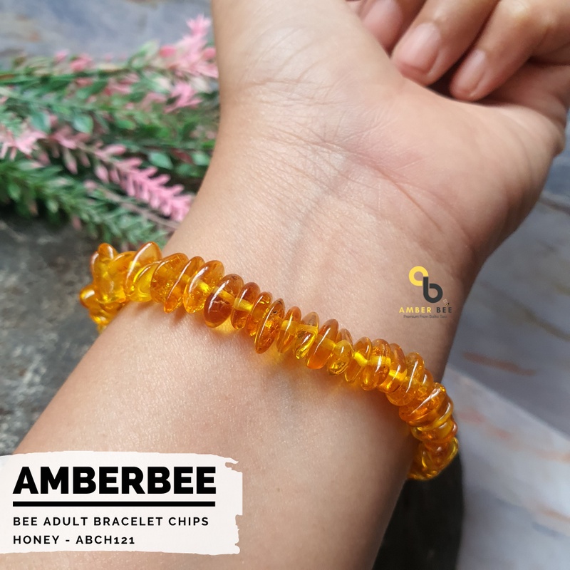 Gelang Amber Dewasa Premium Stretchy Glossy Chips Honey ABCH121 By Amber Bee