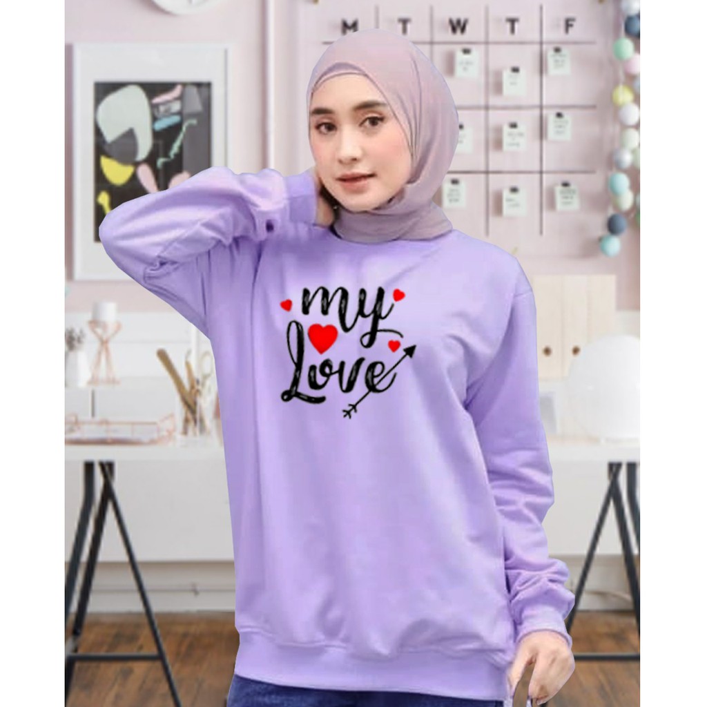 Kaos Lengan Panjang MY LOVE / Kaos Sweatshirt / Atasan Wanita / Atasan Wanita Lengan Panjang