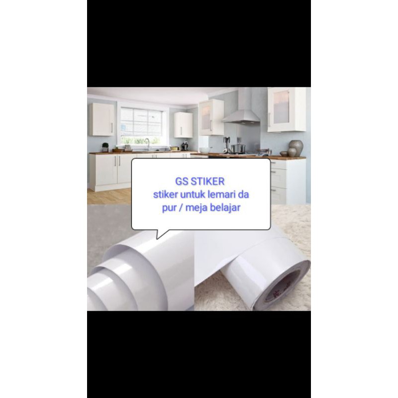 stiker meja belajar/ lemari dapur ukuran putih mengkilap
