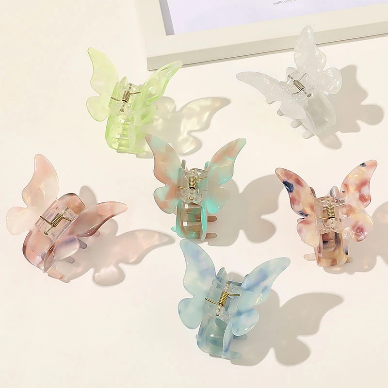 [Women Korean Acetate Resin Butterfly Gradient Tie-Dye Colored Hair Clips] [Girls Elegant Sweet Acrylic Butterfly Hair Claw ] [Ladies Fairy Popular Hair Accessories Barrettes Headwear Hair Accessories]