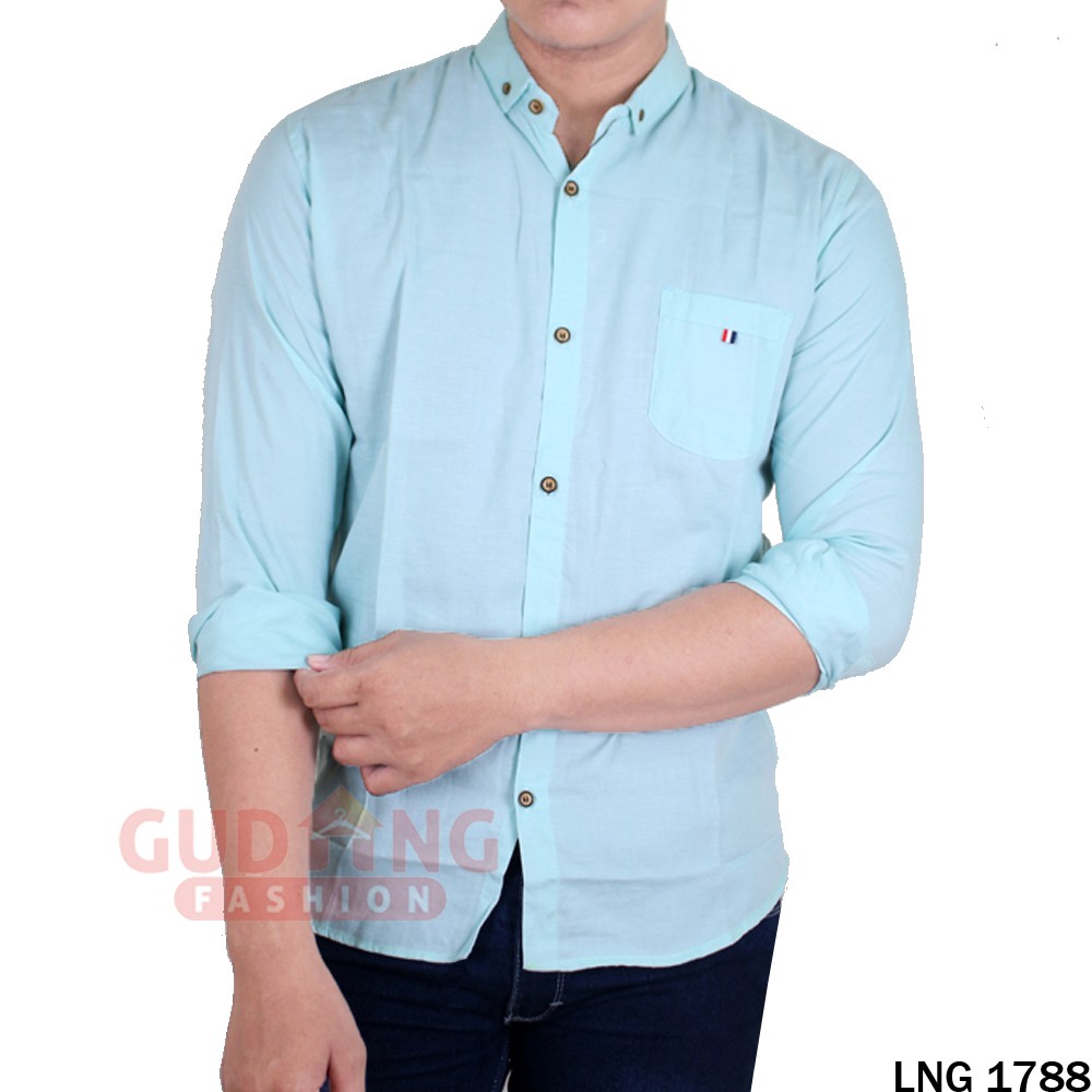 Baju Kemeja Cowok Lengan Panjang Katun Oxford Polos - LNG 1788