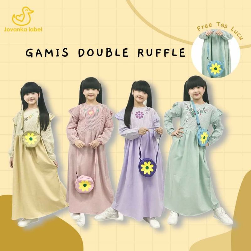 GAMIS DOUBLE RUFFLE BY JOVANKA LABEL size 2-10  tahun || GAMIS RUFFLE ANAK free TAS BULAT