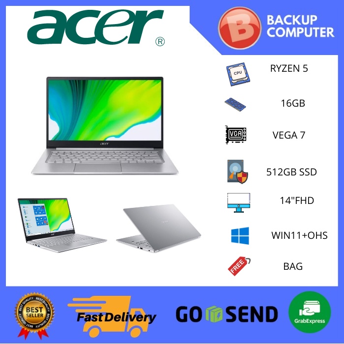 ACER SWIFT 3 SF314 RYZEN 5 5500 16GB 512SSD VEGA7 W11+OHS 14.0FHD IPS SLV -43.R8PQ