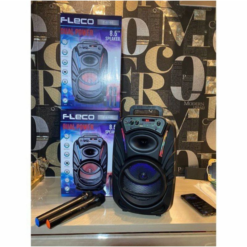 COD SPEAKER BLUETOOTH KARAOKE 8'5 INCH F-8166 PLUS DUA MIC WIRELESS//SPEAKER FLECO F-8166 (PLUS DUA 