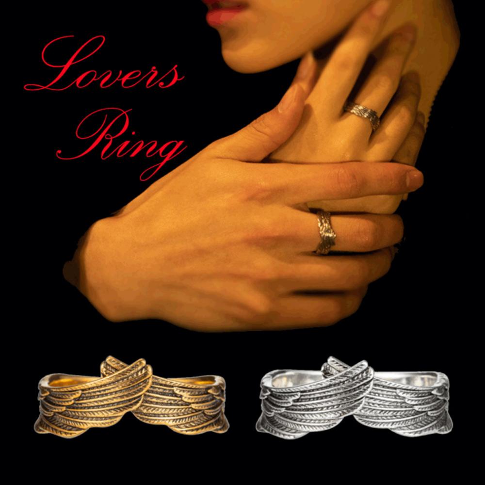 Solighter Sayap Malaikat Cincin Wanita Pria Kekasih Adjustable Gothic Steampunk Terbuka Rings