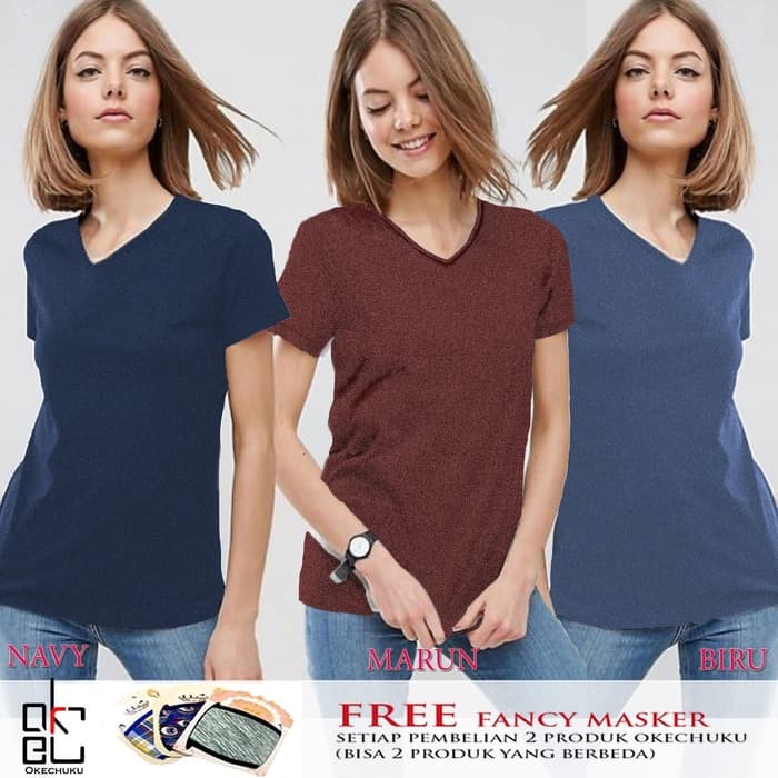 Diskon 810 Vioree Size XXL Kaos Leher V Wanita Woman V Neck T Shirt OpalShop