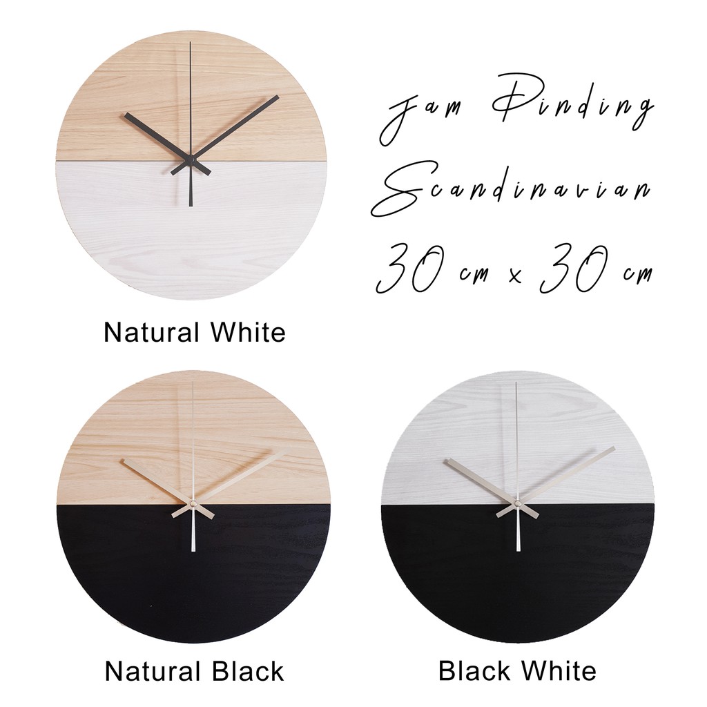 Jam Dinding Scandinavian Round 30x30 Wall Clock Mesin Sweep Movement