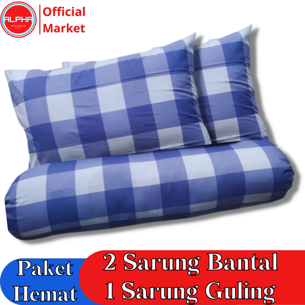 sarung bantal guling 1set murah motif aesthetic emily kotak biru polos bahan katun disperse warna tidak luntur