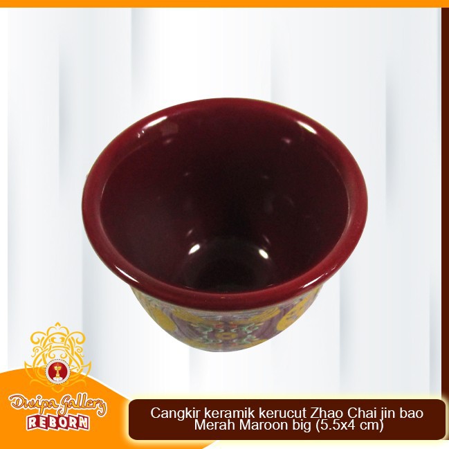 Cangkir keramik kerucut Zhao chai Jin bao merah maroon Big (5.5x 4 cm)