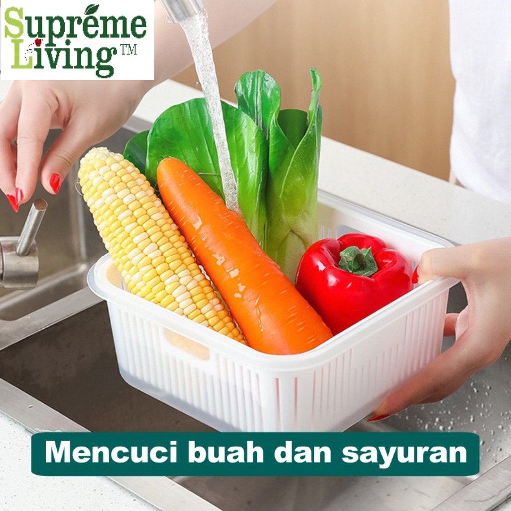 Kotak Saringan Pengering Buah Sayuran Wadah Keranjang Tempat Penyimpanan Buah Food Storage Bawang Kulkas Serbaguna