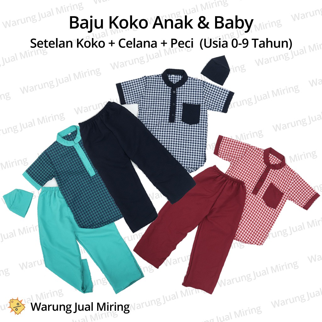 Setelan Anak Baju Koko Celana Panjang Peci Set Sarkoci Kemeja Kurta Sarung Motif Kotak Kotak2 Katun Laki Cowok Newborn Baby Bayi TK SD Sekolah Pesantren Madrasah Muslim Islam Warna Remaja Umur Usia 0 1 2 3 4 5 6 7 8 9 Tahun 10 11 12 18 24 Bulan Preppy