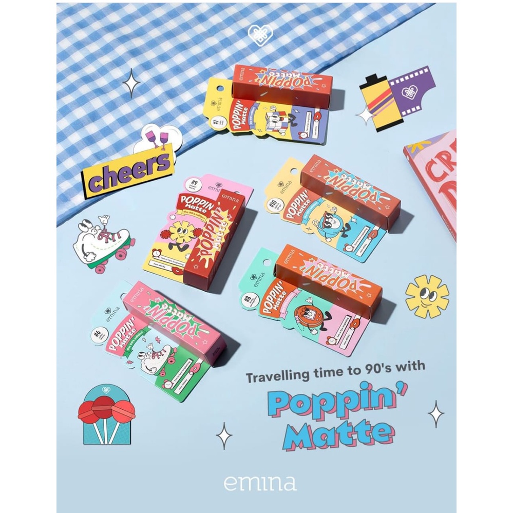 ❤ jselectiv ❤ EMINA Poppin' Matte Lip Cream | EMINA Poppin' Matte The 90s Edition | EMINA Poppin' Matte X Chatime | EMINA Poppin Transferproof Lip Cream Dengan Matte Finish dari EMINA