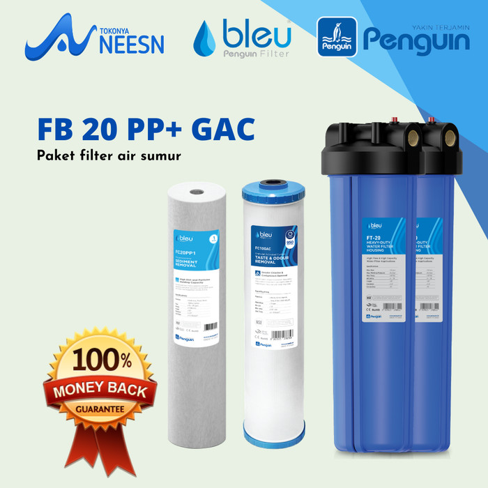 Paket Filter Air sumur/tandon/toren penguin PBF 20&quot; PP + GAC