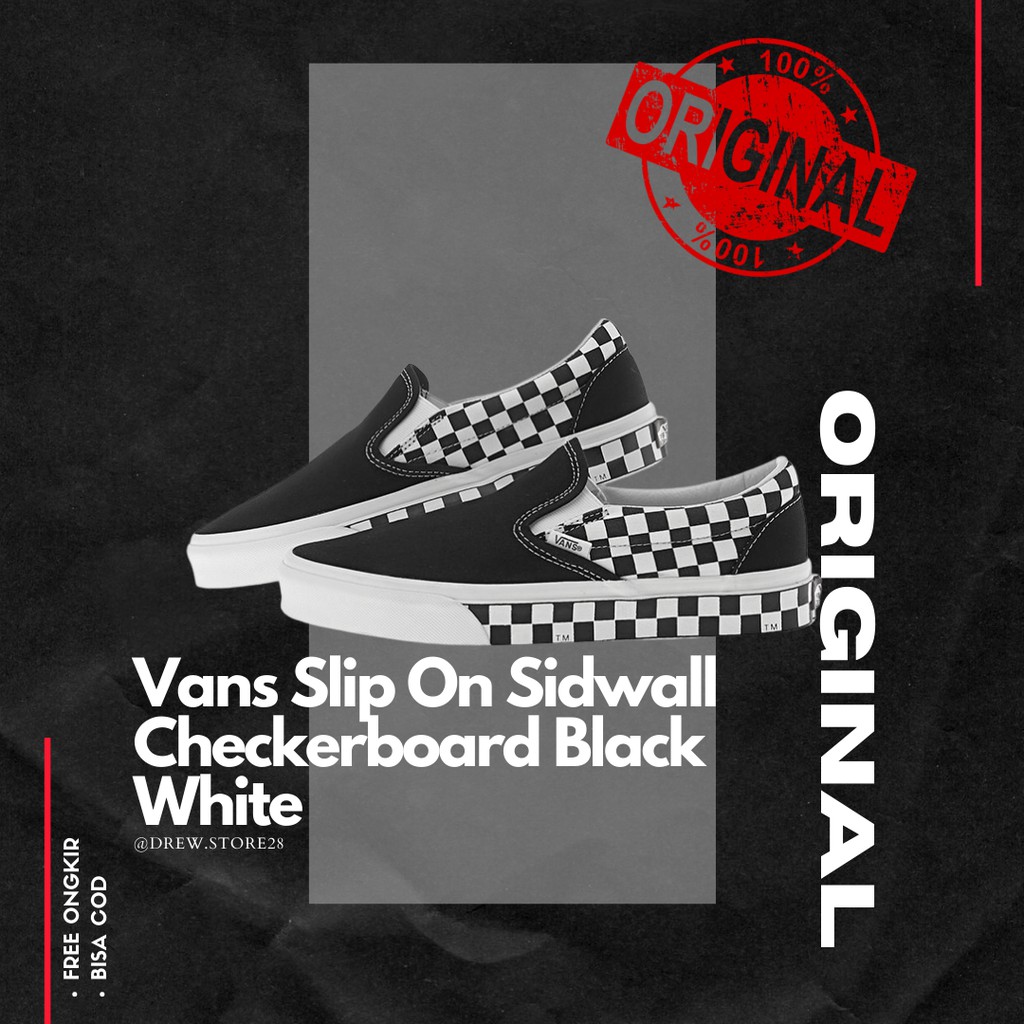 Vans Slip On Sidwall Checkerboard Black White Original Sepatu Vans Slip On Catur Tanpa Tali Original