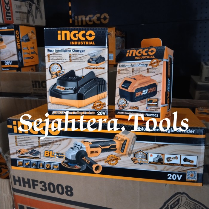 CAGLI1002 BRUSHLESS INGCO GERINDA TANGAN BATERAI 4 AH CORDLESS ANGLE