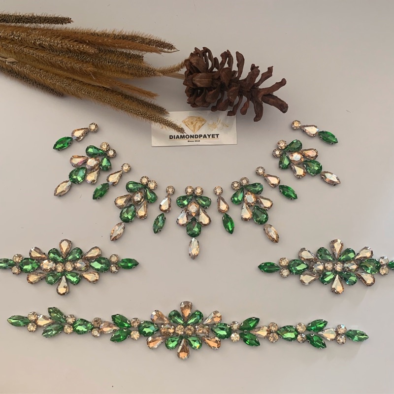 Payet Rangkai Hijau Gold set leher tangan pinggang