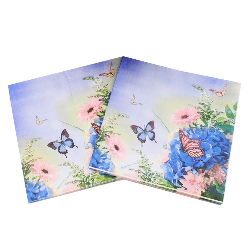 20 Lembar / Pack Serbet Kertas Tisu Motif Print Butterfly Hydrangea Untuk Dekorasi Acara Pesta