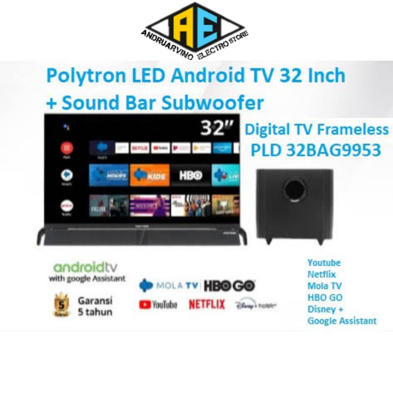 POLYTRON PLD 32 BAG 9953 + SUBWOOFER SWF 0241 - SMART ANDROID TV LED