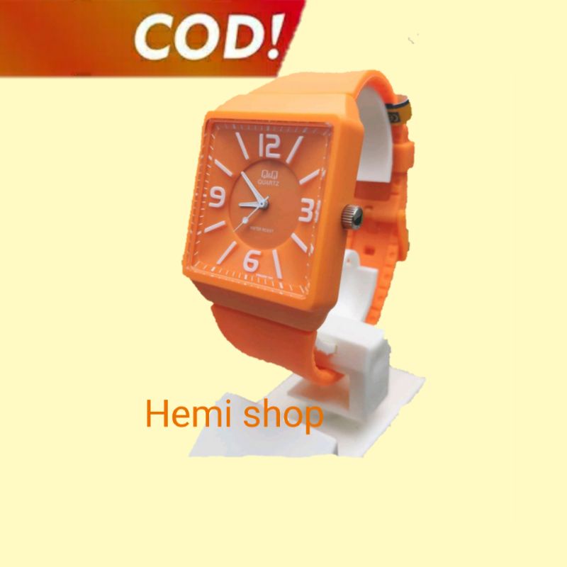 fashion pria Q&Q QnQ QQ original jam tangan cowo murah Analog Karet Orange VR30J005Y Original
