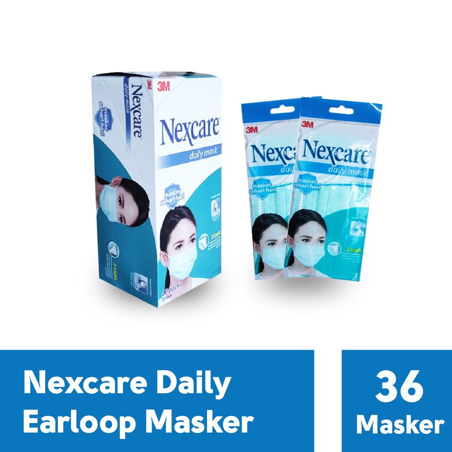 Nexcare 3M Masker 3 Lapis Earloop 3 Ply Daily Mask - 1 Box (36 Masker)